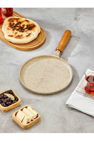 Granit Döküm Krep Ve Gözleme Tavası 22 Cm Krem Gümüş- Siyah