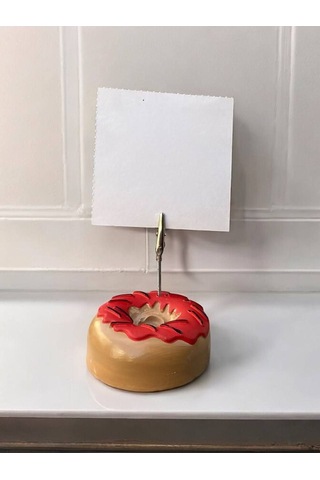 Kırmızı Çikolata Süsü Desenli Donut Model Temalı Fotoğraf Not Tutacak Ofis Masası Tutacağı Hediyelik Kırmızı