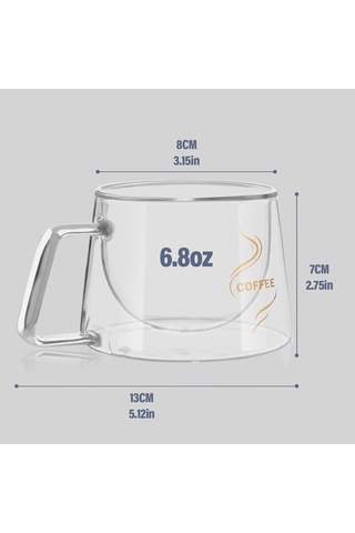 Geekyou 2'li Isı Yalıtımlı Cam Kahve Fincanı, Borosilikat Malzeme, Microwave Ve Bulaşık Makinesine Uygun, Sıcak/soğuk İçecekler İçin Şeffaf