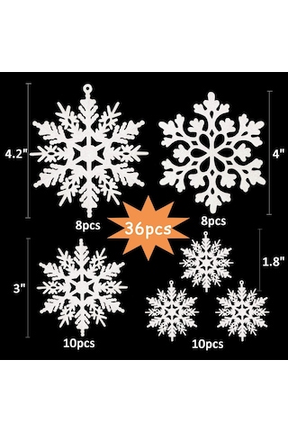 Ruicoo Beyaz Plastik Parıltılı Kar Taneleri - Noel Ağacı Dekorasyonu, Ev Dekoru, 36 Adet - Kolay Kullanım, Dayanıklı Malzeme İle Evinizi Konforlu Hale Getirin
