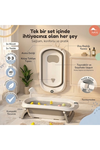 Katlanabilir Termometreli Bebek Küveti, Kaymaz Banyo Yastığı - Yenidoğan Bebekler İçin Küvet