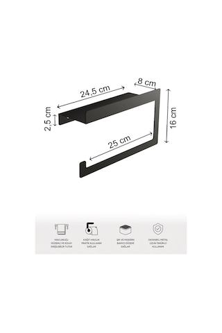 Siyah Duvara Monte Havluluk & Peçetelik Modern&dayanıklı 2'li Set Siyah