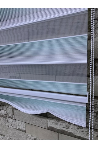 Yeşil Gri Mini Plise Zebra Perde (Etekli)