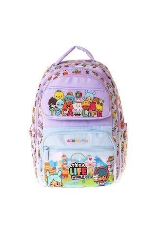 Kaukko Kids Beş Bölmeli Kız Çocuk Toca Life Baskılı Lila - Turkuaz İlkokul Okul Sırt Çantası - L5338 Çok Renkli