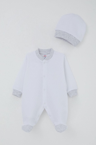 Breeze Erkek Bebek Patikli Tulum Nokta Desenli 0-6 Ay, Beyaz Beyaz