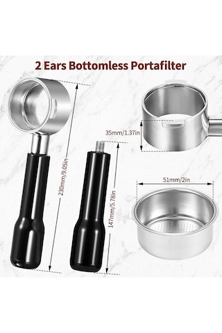 Dinosaurs Delonghi Ecp3420/ec155/bco430/ec260 Espresso Makinesi Için Filtre Sepeti İle 2 Kulak 51mm Dipsiz Portafilter 1 Adet