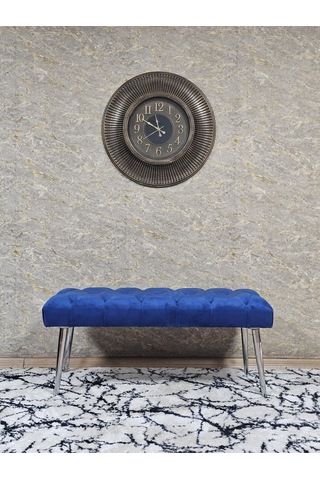 Zafir Krom Kaplama Sivriltme Ayaklı 90 Cm Puf Bench - Puf - Bench - Kasalı Oturak - Oturak - Yatak Ucu Puf Mavi