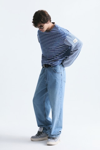 Vamos Kontrast Yaka Çizgili Sweatshirt Ekru-ındigo