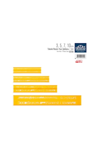 Hatas 02250 Teknik Resim Yazı Şablonu 4'lü 3-5-7-10 MM Şeffaf