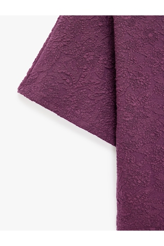 Koton Slim Fit Kısa Kollu Floral Dokulu Dik Yaka Tişört Mürdüm 7wak50278ek Mor