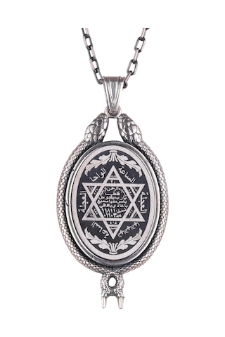 925 Ayar Gümüş Kolye - Davud Yıldızı Aksesuarı İle Yılan Detaylı Kolye Gümüş