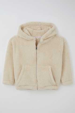Breeze Kız Çocuk Polar Hırka Kapüşonlu Fermuarlı Cepli 8-14 Yaş, Krem Krem