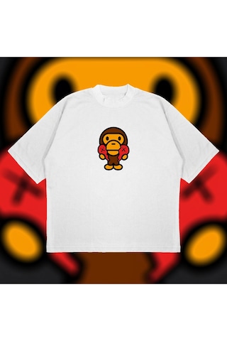 Tarzsokak Bape X Comme Des Garçons Oversize Unisex Pamuklu Nefes Alan Kalın Kumaşlı Beyaz