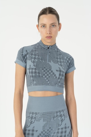 Maraton Slimfit Kadın Bisiklet Yaka Mavi Crop Top Mavi