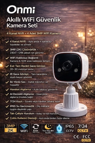 Omni Bs420 4 Kanal Nvr + 3mp 4 Kamera Full Color Mik. Wifi Set 11.03.01.002300