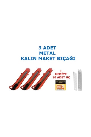 3 Adet Metal Maket Bıçağı Falçata Kalın + 10 Yedek Uç