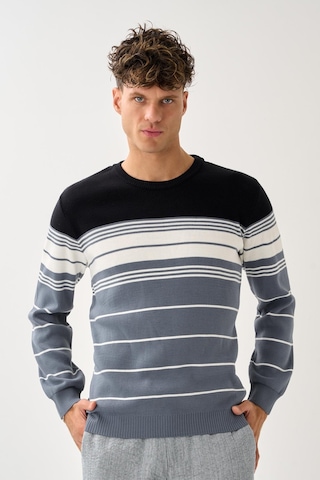 Çizgili Erkek Kazak Gri