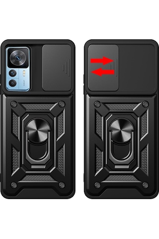 Mi 12t Pro Kılıf Magnetik Standlı Kamera Korumalı Mkst Sürgülü Vega Kapak - Mavi Mavi