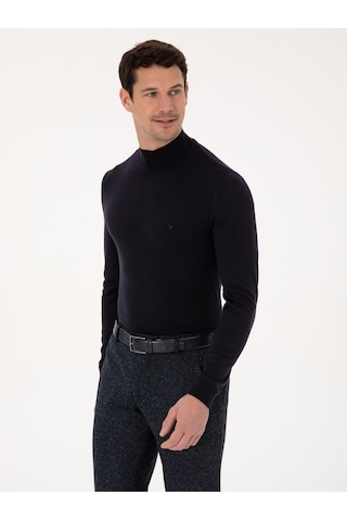 Cacharel Lacivert Slim Fit Pamuk Karışımlı Yarım Balıkçı Yaka Basic Triko Kazak