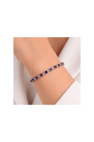 925 Ayar Gümüş Zirkon Mor Taşlı Kadın Bileklik Doğum Günü Sevgililer Günü Hediyesi 19.5 Cm Gümüş - 818946125 Gümüş