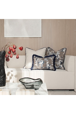 "stone & Monaco" Dokulu Kırlent Kılıfı Seti Lacivert - Kahverengi
