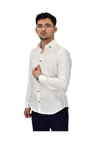 Erkek Likralı Spor Silim Fit Gömlek Bgl-st04326 Beyaz