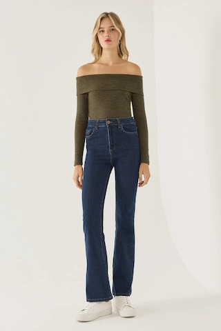 Hiccup Off Shoulder Örme Üst Yeşil