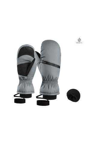 Kalınlaştırılmış Kışlık Su Geçirmez Snowboard Eldivenleri Gri