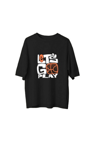 Paybuy Kadın Oversize Basketbol Baskılı Kısa Kollu Tişört Vintage Spor T Siyah
