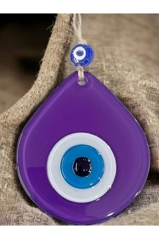 Orta Boy Mor Damla Desen Nazar Boncuklu Duvar Dekoru Cam Duvar Süsü