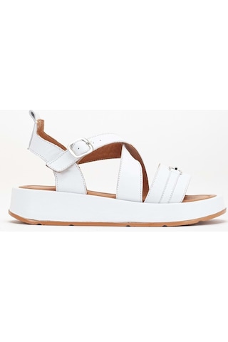 Analin Shoes Kadın Hakiki Deri Çapraz Bilekten Bantlı Günlük Sandalet Beyaz