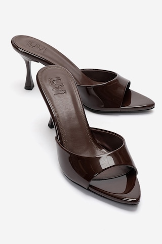 Luvishoes Tıera Kahverengi Rugan Kadın İnce Topuklu Terlik