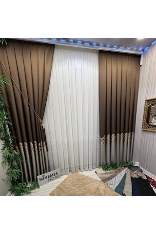 Nivemeshome Parla Fj631698 V-26031 Kahve 1/3 Sık Pileli Fon Perde Apm Kahve