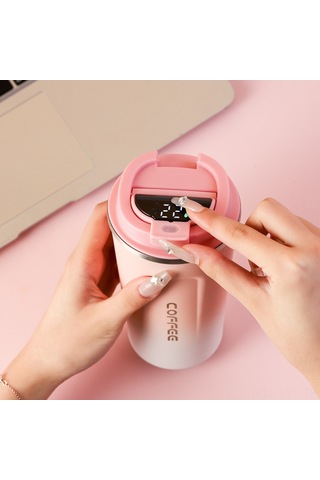 Youtek 510ml Akıllı Sıcaklık Gösterici Paslanmaz Çelik Vakum Termos Bardak, Isı/sıcaklık Koruma, Sızıntısız, Araba Ve Seyahat İçin, Gradient Pembe Pembe