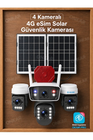 Okam Pro Premium 4g-335 4 Kameralı 7/24 Kayıt Sim Kartlı Güneş Enerjili Güvenlik Kamerası