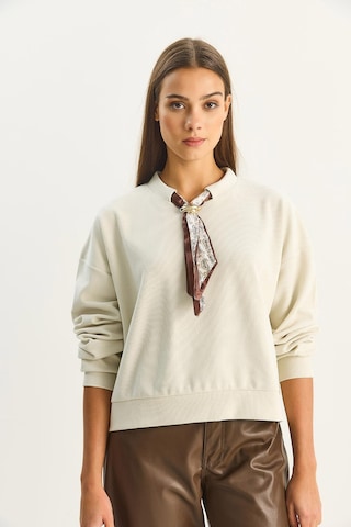 Shade Kadın Fular Detaylı Pamuklu Ottoman Sweatshirt 6931 60283689 - Bej