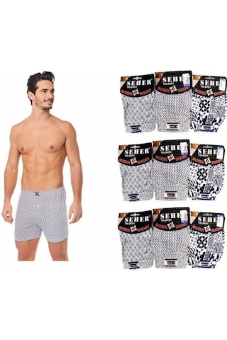 Seher Yıldızı Desenli Düğmeli Erkek Boxer 10'lu Paket