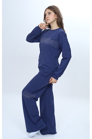 Toontoy Kids Kız Çocuk 2'li Takım Taş İşlemeli & Bisiklet Yaka Sweatshirt & Bol Paça Cepli Eşofman Altı Kiremit