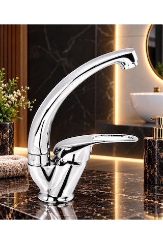 Homees 3 Lü Mutfak Banyo Lavabo Bataryası Seti Gri Krom