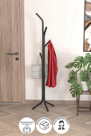 Bofigo Metal Elbise Askılığı Portmanto Askılık Siyah