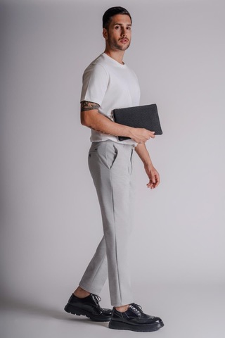 Erkek Yandan Cepli Beli Lastikli Slim Fit Chino Pantolon Gri Gri