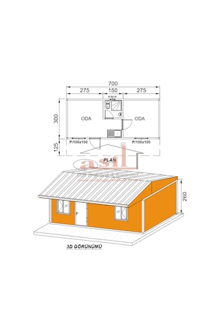 21 M² 1+1 Çatı+Verandalı Dış Cephe Betopanlı Konut Konteyner