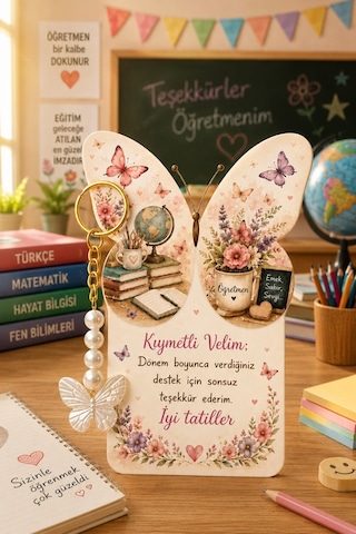 Butterfly Veli Hediyesi - 10 Adet Kelebek Kartlı Kelebek Anahtarlık - Karne Hediyesi - Veli Hediye