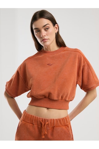 Everlast Bronx 1910 Oversize Turuncu Crop Kadın Kısa Kollu Sweatshirt Kiremit