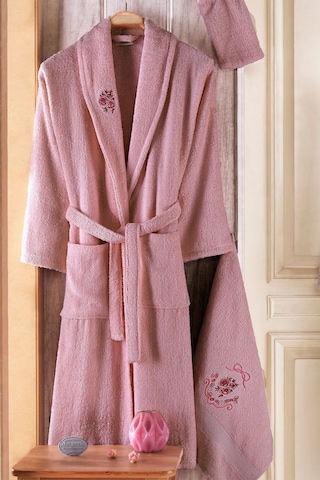 Güvenal Pamuxu 8 Parça Aile Bornoz Seti 2 Pembe