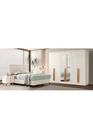 Asia Mdf Membran 6 Kapaklı Gardırop ve Yatak Odası Takımı