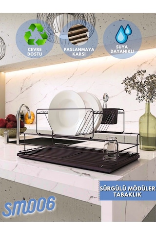 Suntel İki Katlı Modüler Sürgülü Bulaşıklık Tabaklık Mat Siyah Diğer