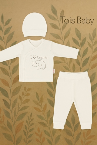 Tois Baby Organik Hastahane Çıkışı Bebek Takımı 0-3 Ay Ekru Renk Ekru