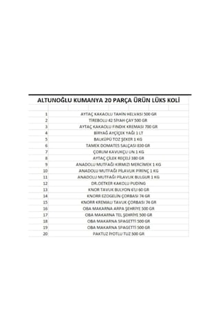 Ramazan Paketi Kumanya Yardım Gıda Erzak Kolisi Lüks Paket 20 Parça Ürün