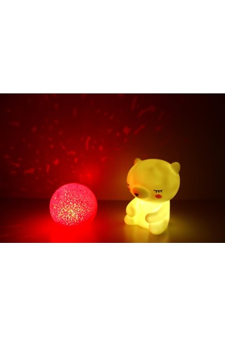 Işık Kasabası 138 Sarı Ayıcık Ve Yansımalı Kızıl Küre Sevimli Ayıcık Damla Silikon Top Led Gece Lambası Sarı